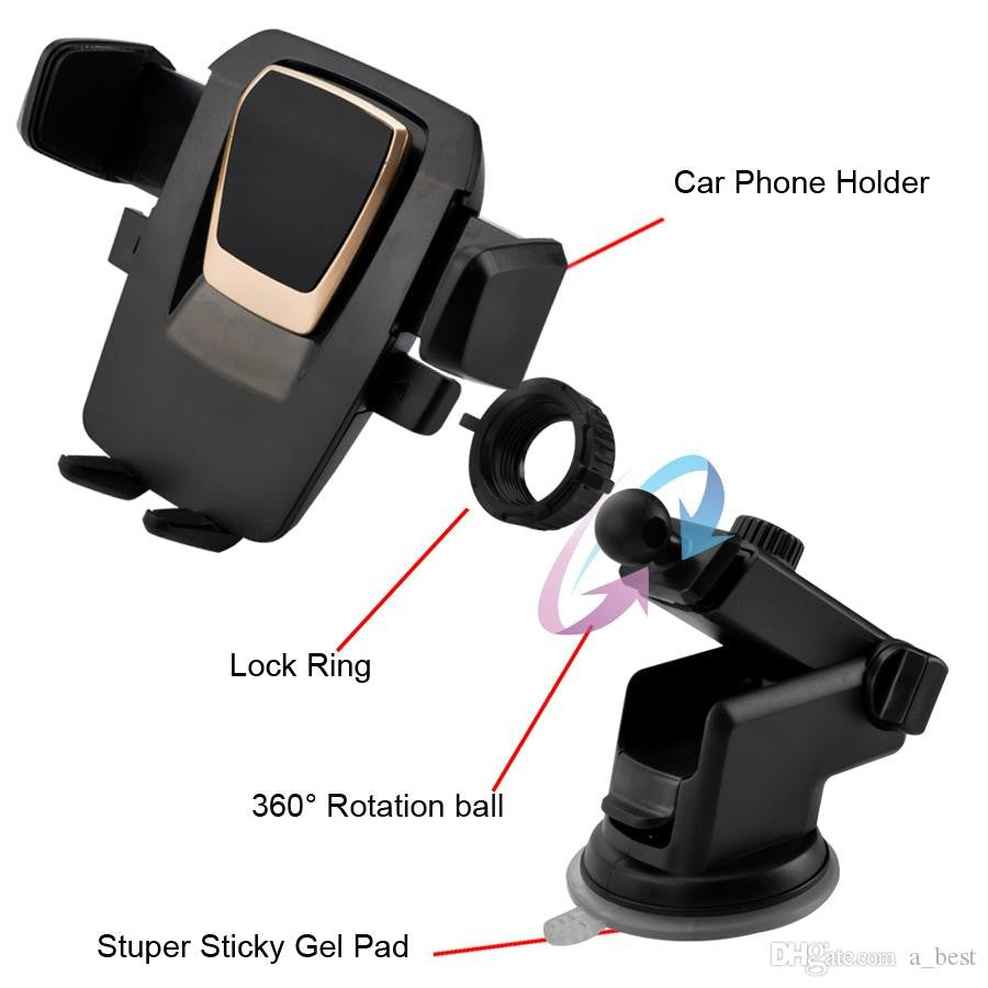 Suport Auto Universal Pentru Telefon 2nd A1, Brat Telescopic Reglabil, Fixare Cu Ventuza Pe Bord Sau Parbriz, Rotatie 360 Grade, ABS Si Silicon, Latime 5.5-8.5 cm, Negru