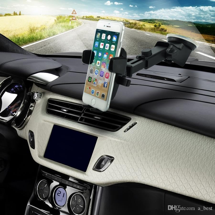 Suport Auto Universal Pentru Telefon 2nd A1, Brat Telescopic Reglabil, Fixare Cu Ventuza Pe Bord Sau Parbriz, Rotatie 360 Grade, ABS Si Silicon, Latime 5.5-8.5 cm, Negru