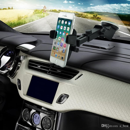 Suport Auto Universal Pentru Telefon 2nd A1, Brat Telescopic Reglabil, Fixare Cu Ventuza Pe Bord Sau Parbriz, Rotatie 360 Grade, ABS Si Silicon, Latime 5.5-8.5 cm, Negru