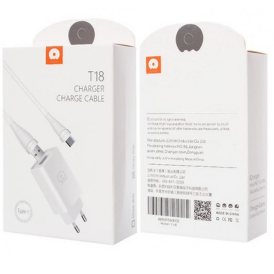 Flipyy Incarcator Retea 1A, Adaptor Priza EU cu Cablu USB Type C 1 m Inclus, Model T18 Blister, Alb