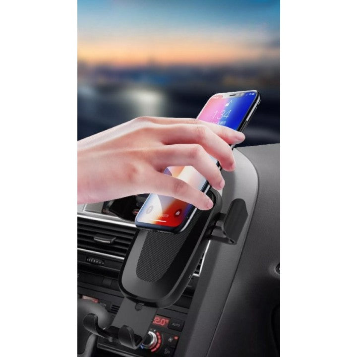 WUW Suport Auto cu Incarcare Wireless, Fast Charge, Prindere Grila Ventilatie, Plastic si Aluminiu, Model W2, Negru