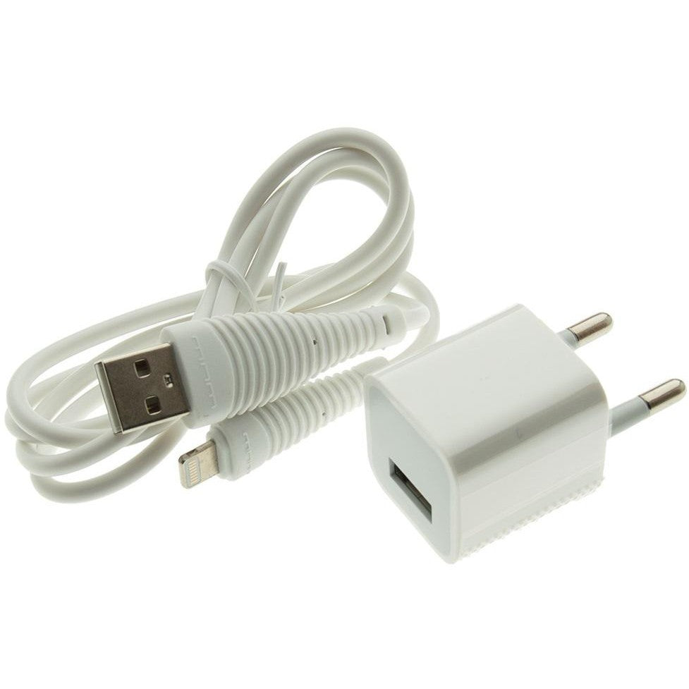 Incarcator Retea WUW-T18, Adaptor Priza 1A cu Cablu Lightning Inclus, Incarcare si Sincronizare Date, pentru iPhone si iPad, Alb