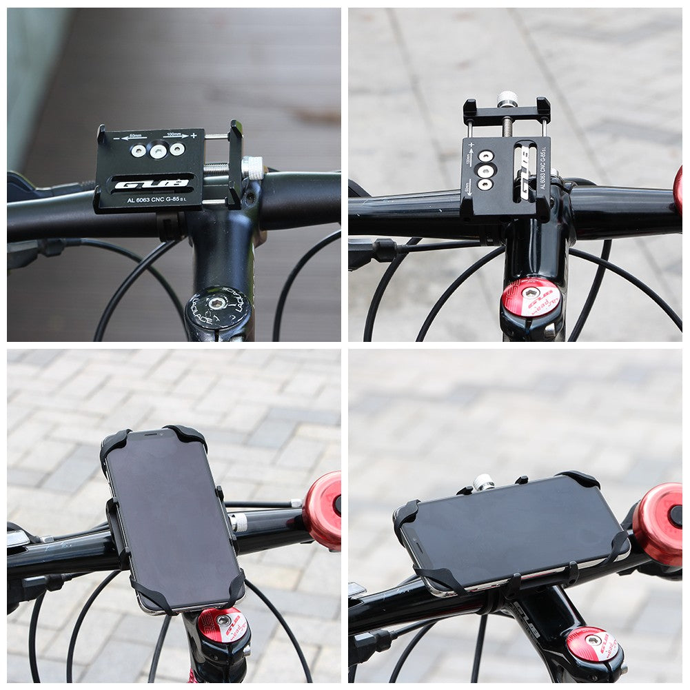 GUB Suport Telefon Bicicleta si Motocicleta, Prindere Metalica pe Ghidon, Compatibil Trotineta si Scuter, Aliaj Aluminiu, Deschidere 50-100 mm, Negru