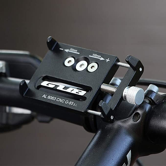 GUB Suport Telefon Bicicleta si Motocicleta, Prindere Metalica pe Ghidon, Compatibil Trotineta si Scuter, Aliaj Aluminiu, Deschidere 50-100 mm, Negru