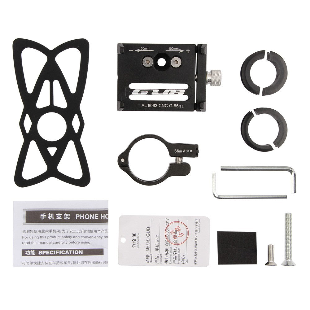 GUB Suport Telefon Bicicleta si Motocicleta, Prindere Metalica pe Ghidon, Compatibil Trotineta si Scuter, Aliaj Aluminiu, Deschidere 50-100 mm, Negru