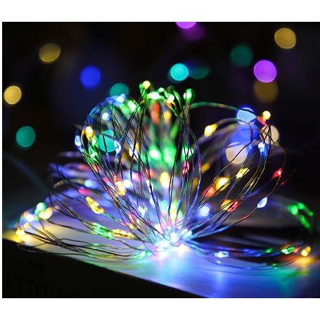 Instalatie De Craciun Liniara, 30 LED-uri Cu Baterii si 2 Functii Flash, Fir Din Cupru Flexibil, 3 m, Multicolor