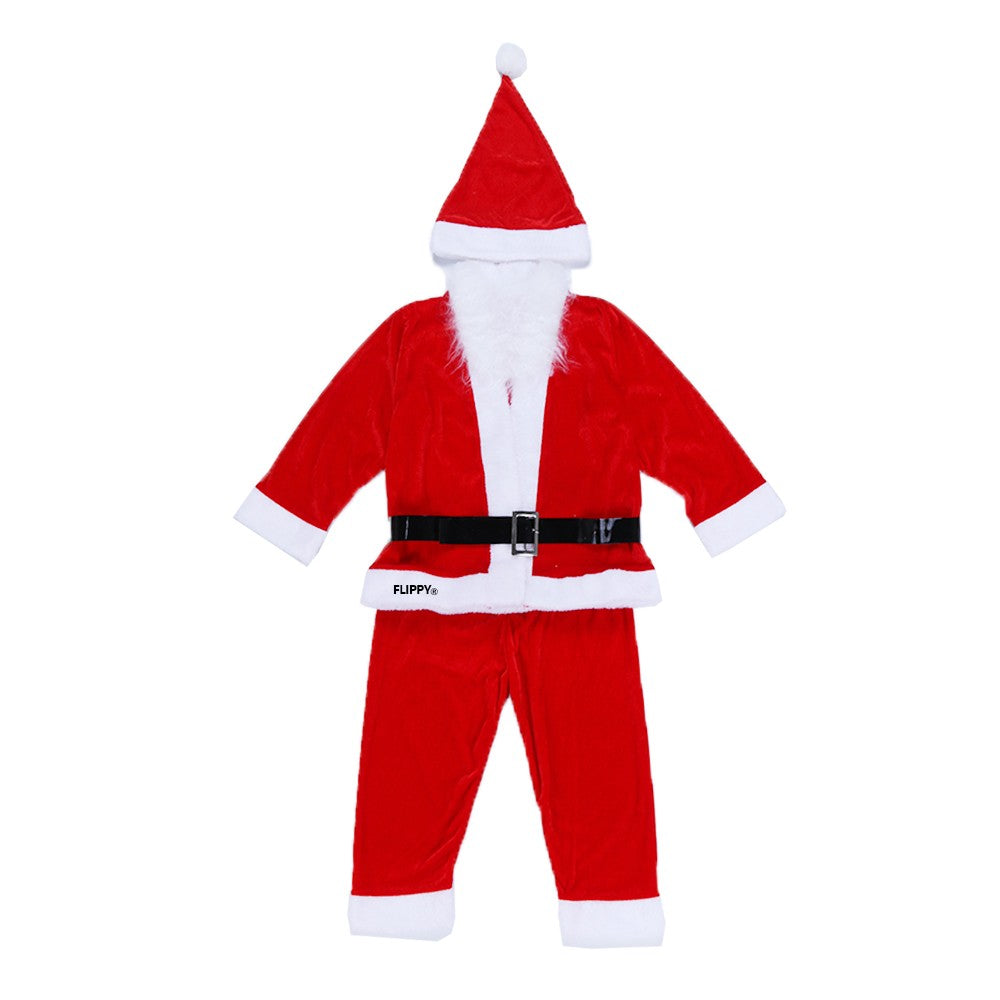 Costum Mos Craciun pentru Baieti, Set Complet 5 Piese cu Barba si Accesorii, Catifea Rosie Moale, Marime 4-6 Ani
