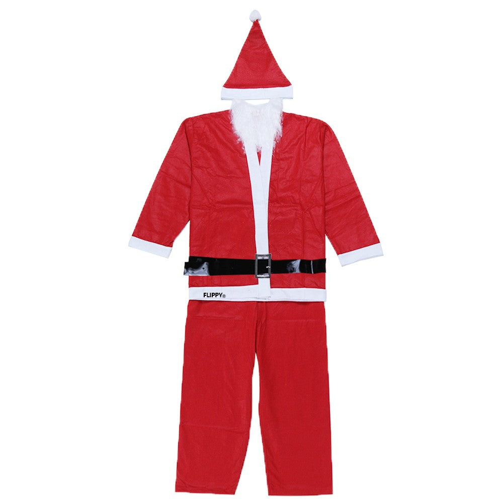 Costum Mos Craciun Pentru Barbati si Adulti, Set Complet 5 Piese, Material Polar Moale, Include Caciula, Barba, Curea, Haina si Pantaloni, Rosu, Marime Universala