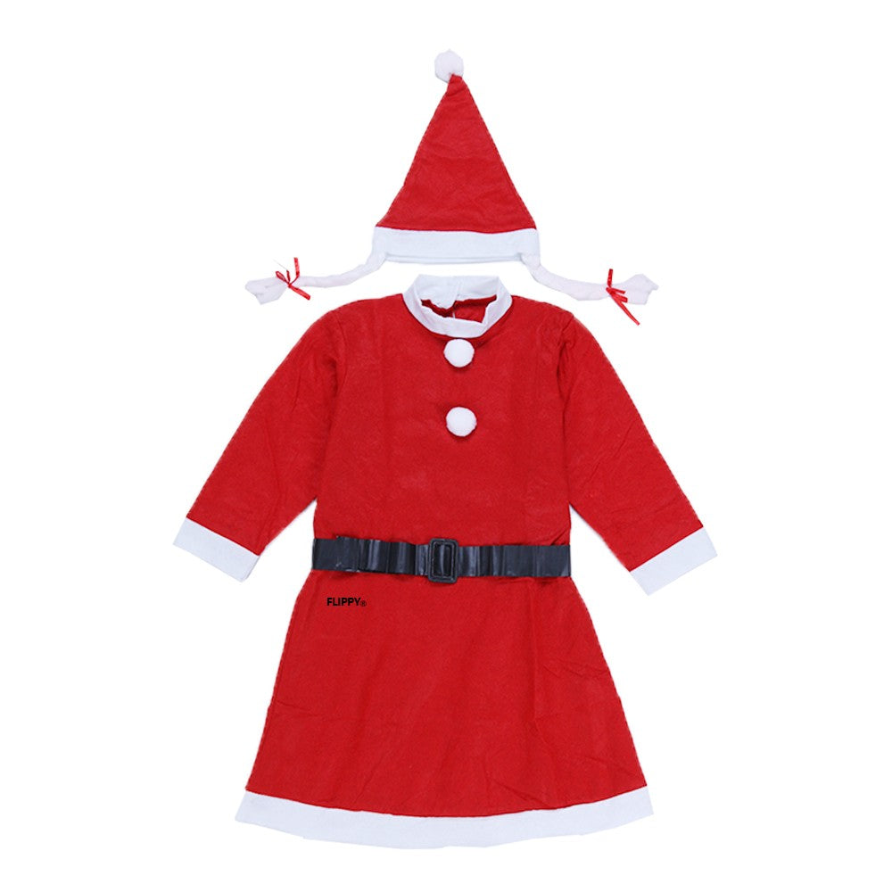 Costum Crăciuniță Pentru Fată, Set 3 Piese Cu Rochiță Și Căciuliță, Polar Poliester, 10-12 Ani, Roșu, 3 Piese