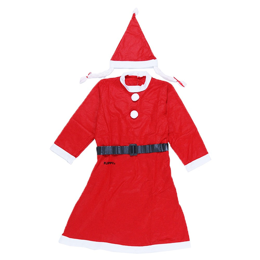 Costum Craciunita pentru Femei, Rochie de Craciun cu Accesorii, Material Polar Moale, 3 Piese, Include Caciula si Centura, Rosu, Marime Universala Adulti