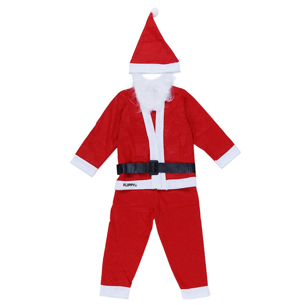 Costum Mos Craciun pentru Baieti, Set Tematic de Craciun, Polar Calduros, Include Caciula, Barba, Curea, Pantaloni si Haina, 5 Piese, Rosu, 1-3 Ani
