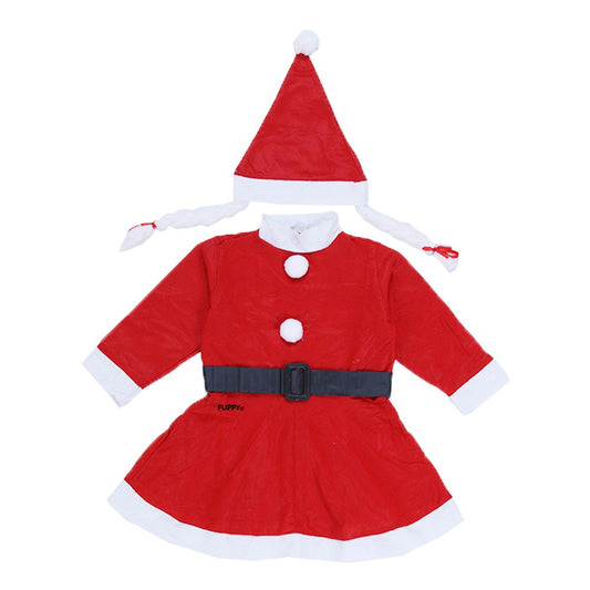 Costum Craciunita pentru Fete, Set de Craciun cu Rochita, Caciulita si Centura, Material Polar Moale, 3 Piese, Rosu, Varsta 1-3 Ani