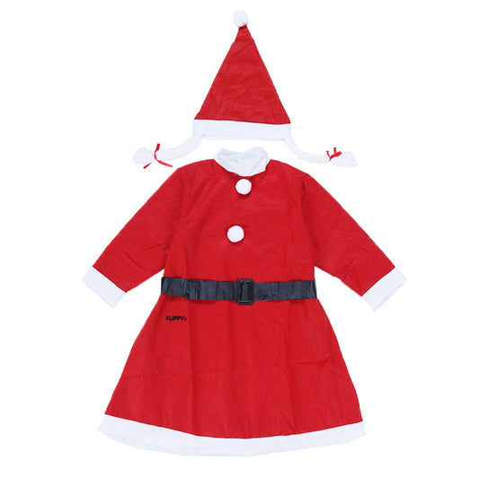 Costum Crăciuniță Pentru Fată, Set 3 Piese Cu Rochiță Și Căciuliță, Polar Poliester, 7-9 Ani, Roșu, 3 Piese