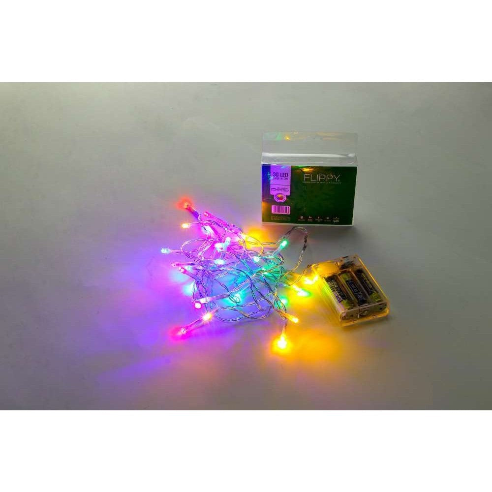 Instalatie de Craciun Tip Liniar, Sir luminos cu Baterii, 2 Functii cu Flash, Fir de Cupru Transparent, 3 m, 30 LED-uri, Multicolor
