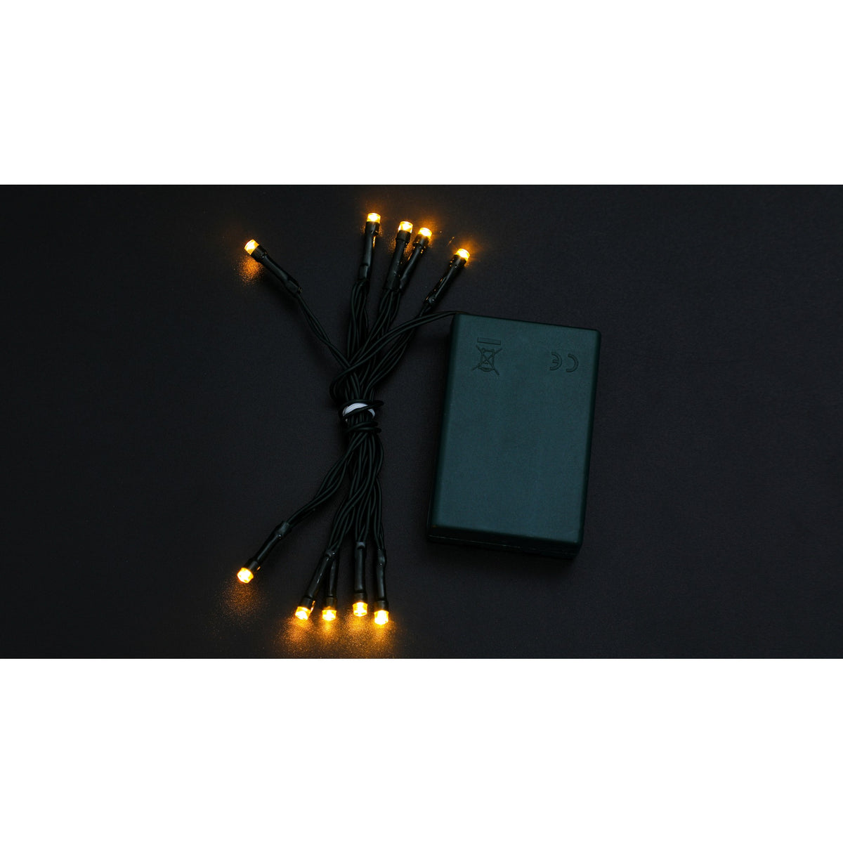 Instalatie de Craciun Tip Liniar cu Baterii, 10 LED-uri cu Functie Flash, Fir din Cupru Verde, IP20, 1 m, Alb Cald