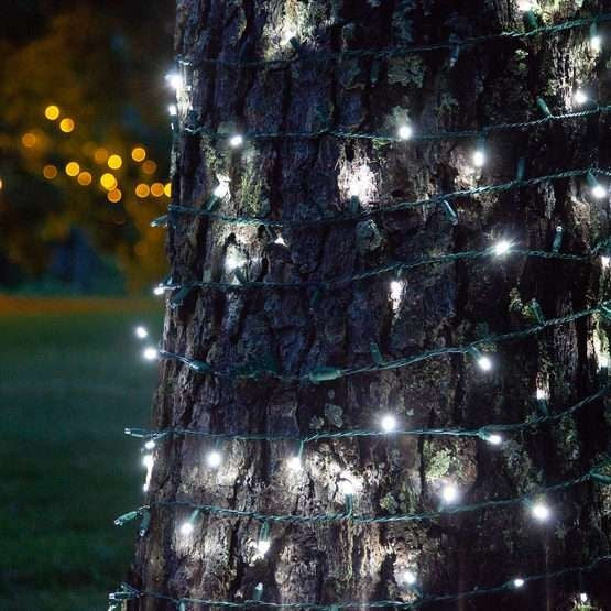 Instalatie de Craciun Tip Liniar cu Baterii, 50 LED-uri, 2 Moduri de Iluminare, Fir Verde, 5 m, Alb Rece