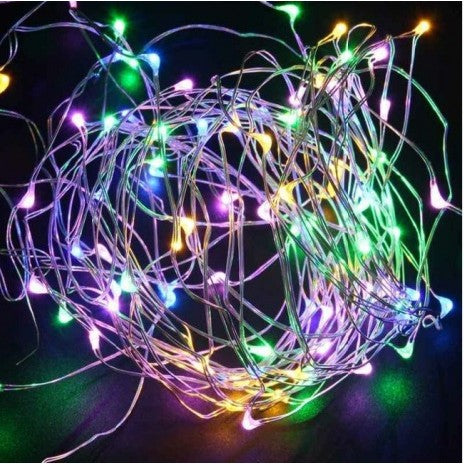 Instalatie de Craciun Tip Liniar, 100 LED-uri, 2 Jocuri de Lumini, Alimentare cu Baterii, Fir de Cupru Flexibil, 10 m, Multicolor