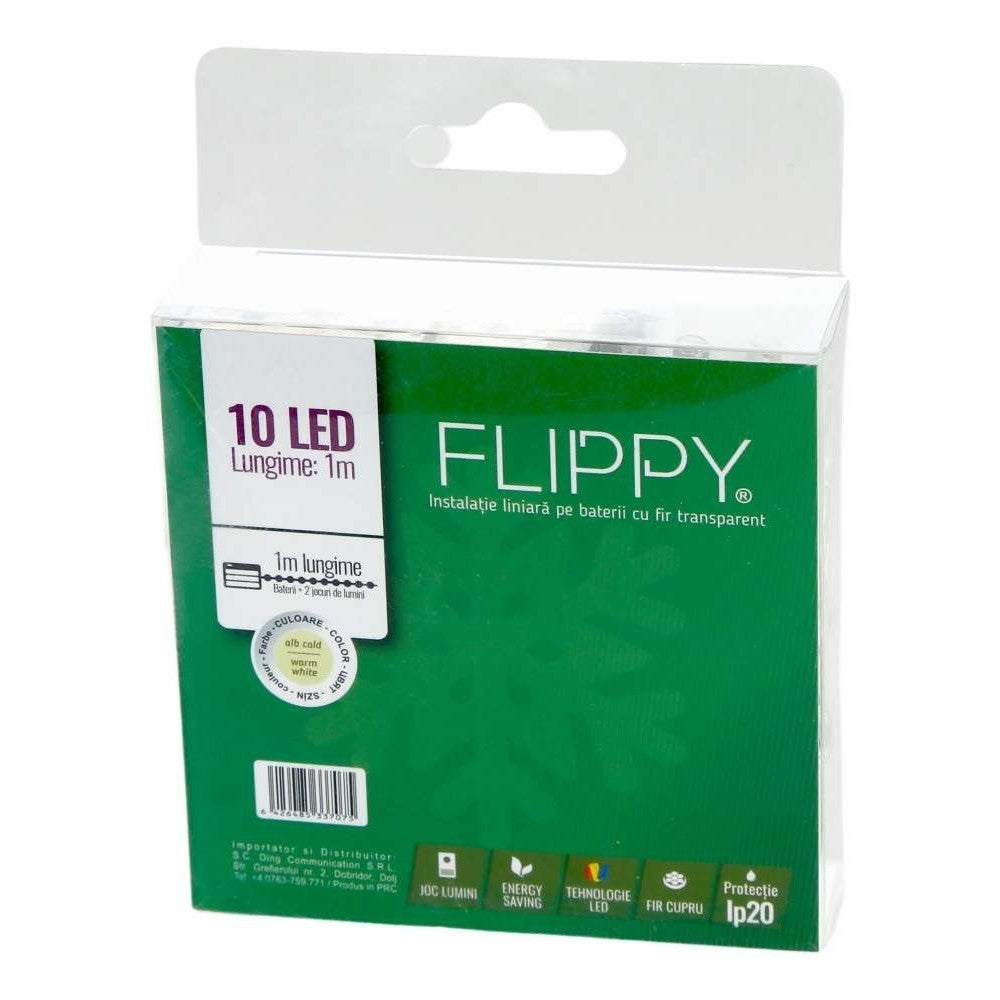 Instalatie de Craciun Tip Liniar, 10 LED-uri, 2 Jocuri de Lumini, Alimentare cu Baterii, Fir Transparent, 1 m, Alb Cald