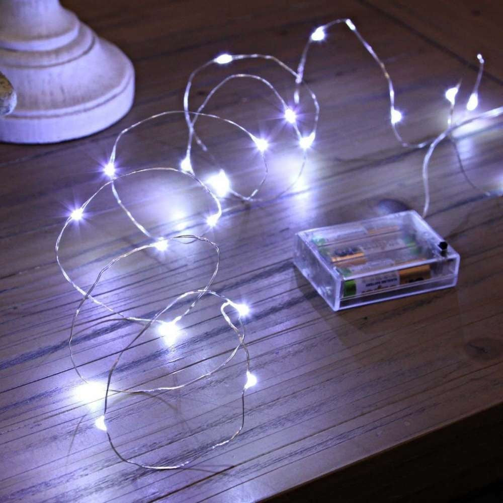 Instalatie De Craciun Tip Liniar Cu Baterii, 50 LED-uri, 2 Jocuri De Lumini, Fir Din Cupru, Interior, 5 m, Alb Rece