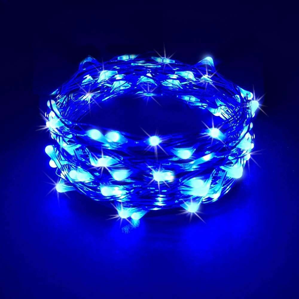 Instalatie de Craciun Tip Sir, 30 LED-uri, Fir de Cupru Flexibil, Alimentare cu Baterii, Lungime 3 m, Albastru