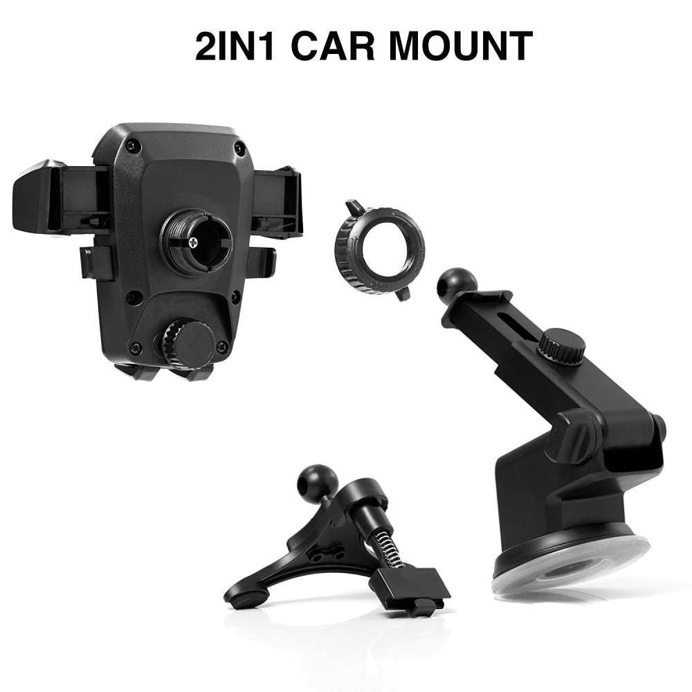 Suport Auto Universal Pentru Telefon, Rotire 360 Grade, Montare Pe Parbriz Si Bord, Sistem Blocare Rapida, Plastic ABS, Negru