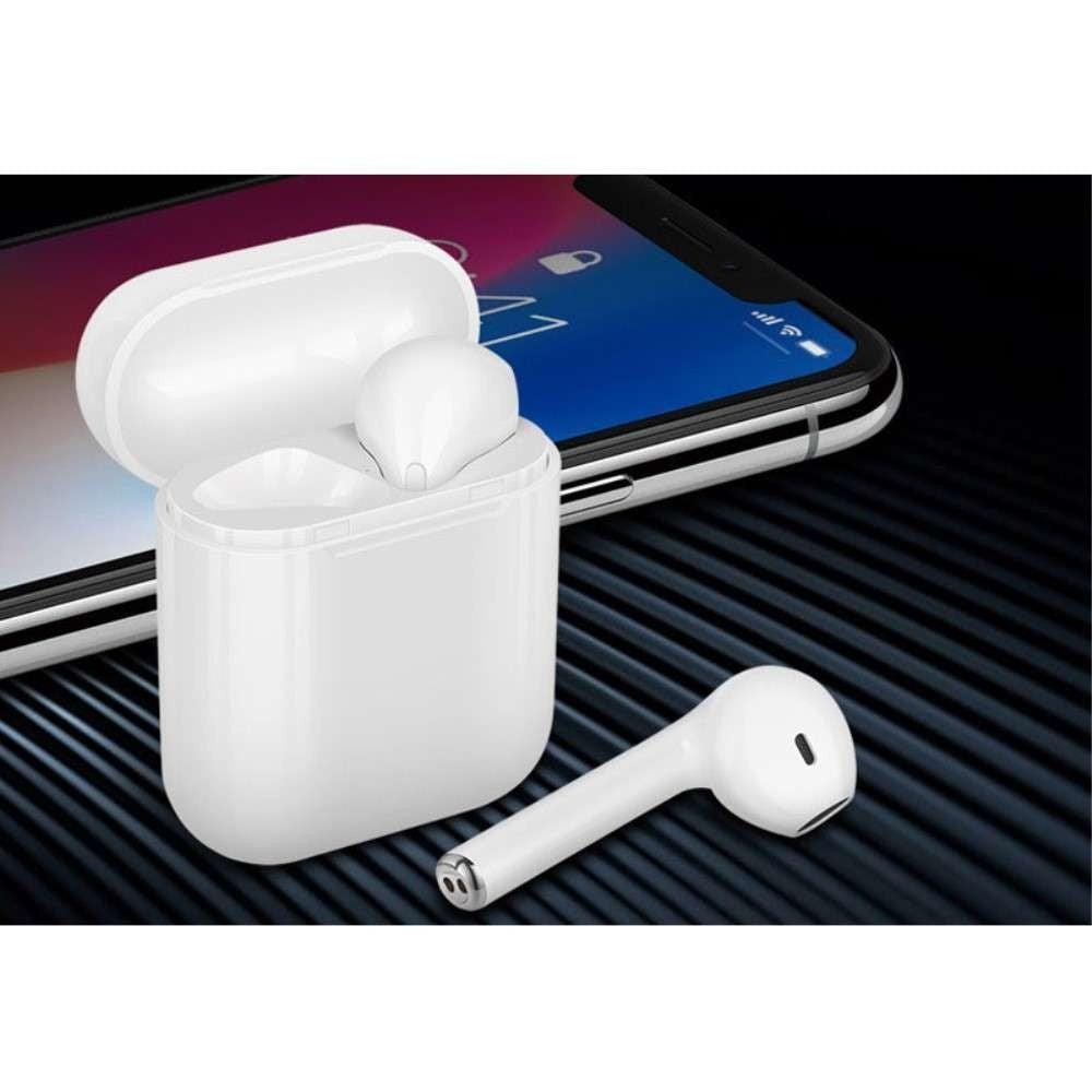 Casti Wireless Bluetooth MKJ-I8X, Earbuds In-Ear, Tehnologie TWS, Carcasa de Incarcare, Alb