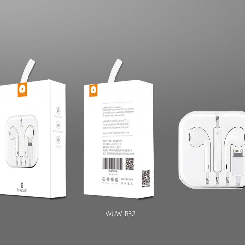 WUW-R32 Casti Audio In-Ear cu Microfon, Conexiune Lightning, Tehnologie Stereo, Plastic, Alb
