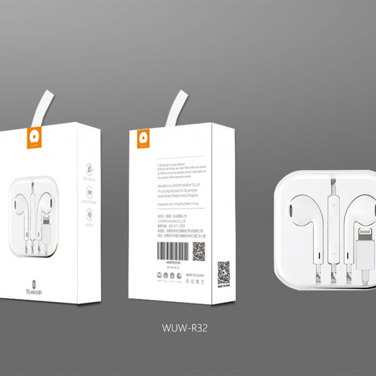 WUW-R32 Casti Audio In-Ear cu Microfon, Conexiune Lightning, Tehnologie Stereo, Plastic, Alb
