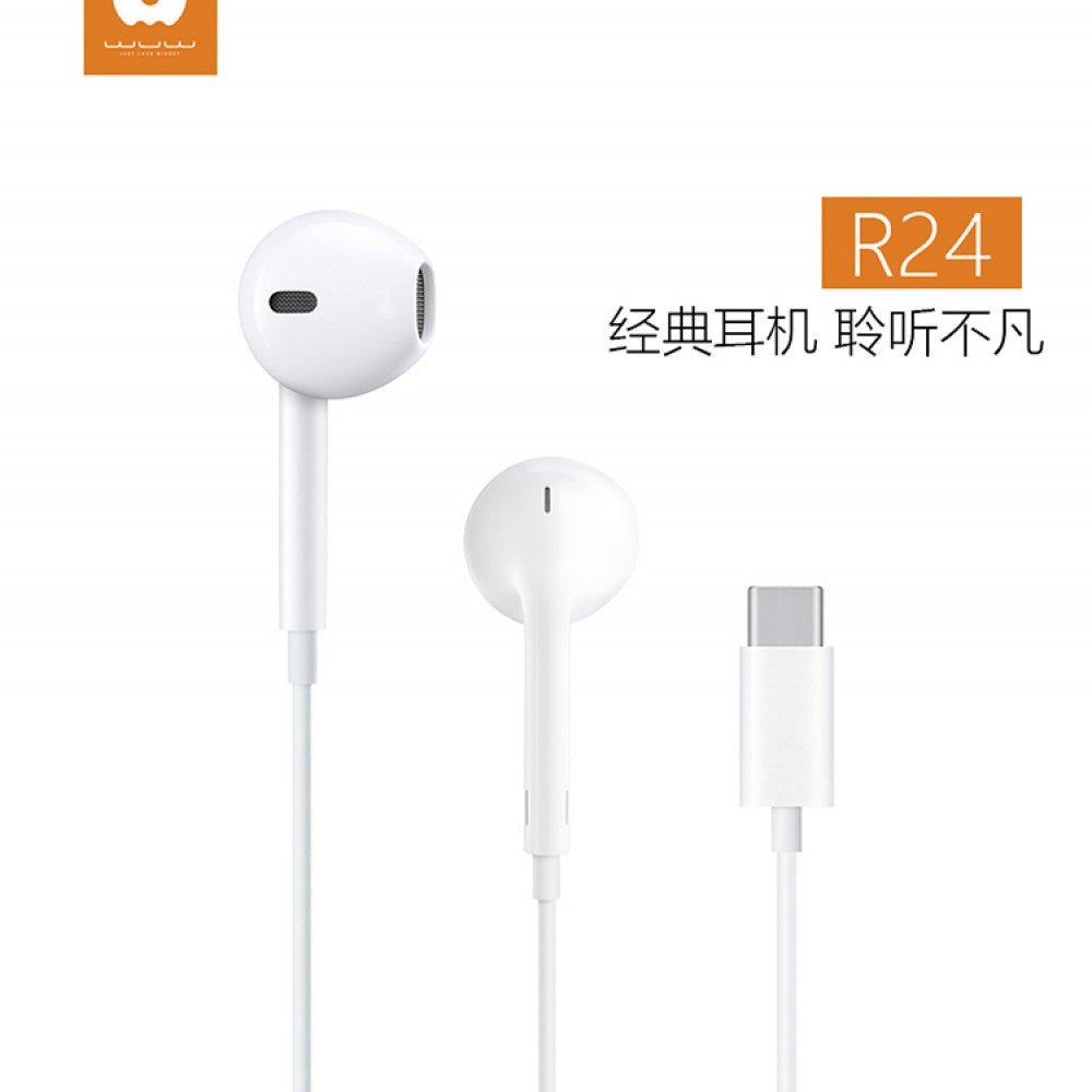 WUW R24 Casti Audio In-Ear cu Microfon, Conector USB Type-C, Sunet Stereo, Plastic, Alb