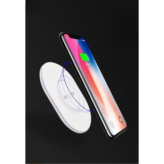 WUW Incarcator Wireless QI Universal W05, Incarcare Inductiva cu Indicator LED, Cablu Micro-USB Inclus, Intrare 5V 2A, Alb