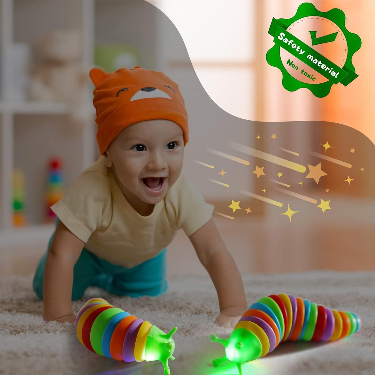 Jucarie Senzoriala Antistres, Omida Curcubeu cu Functie de Luminat, Plastic, 18.6 cm, Multicolor
