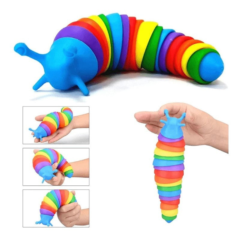 Jucarie Senzoriala Melc, Interactiva Antistres Cu Articulatii Si Lumini, Plastic, 19 cm, Multicolor