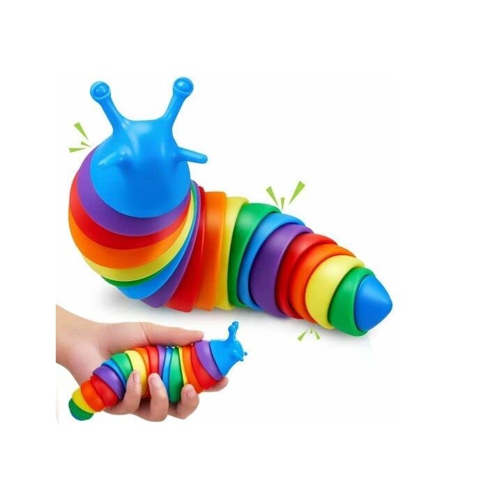 Jucarie Senzoriala Melc, Interactiva Antistres Cu Articulatii Si Lumini, Plastic, 19 cm, Multicolor
