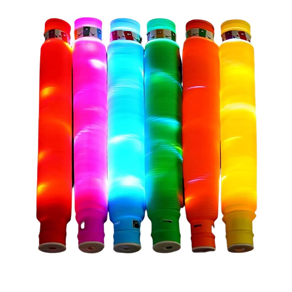 Tuburi Sensoriale Fidget Pop Tubes, cu Lumină LED, Set 6 Bucăți, Multicolor