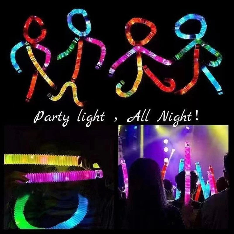 Tuburi Sensoriale Fidget Pop Tubes, cu Lumină LED, Set 6 Bucăți, Multicolor