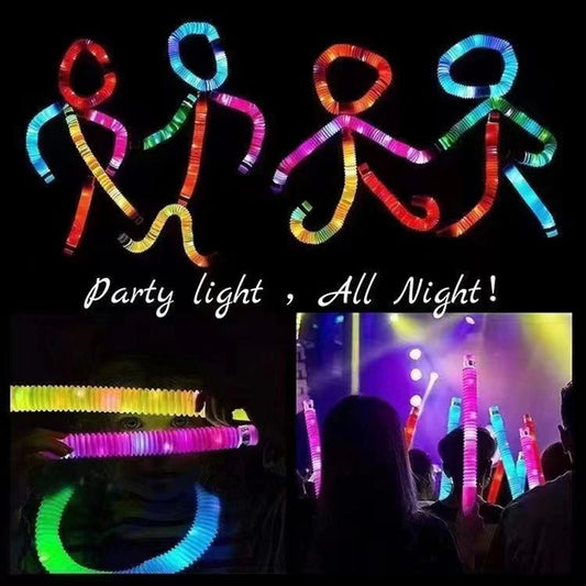 Tuburi Sensoriale Fidget Pop Tubes, cu Lumină LED, Set 6 Bucăți, Multicolor