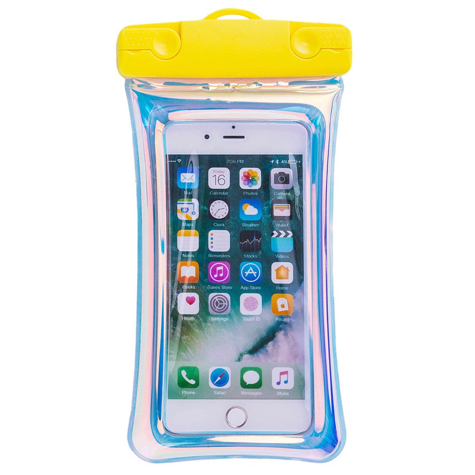 Husa Subacvatica Waterproof Universala, Protectie Impermeabila IPX8, Design Holografic cu Irizatii, pentru Telefoane pana la 6.9 inch si Documente, cu Snur de Gat, Galben