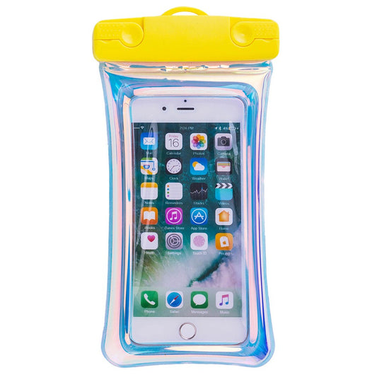 Husa Subacvatica Waterproof Universala, Protectie Impermeabila IPX8, Design Holografic cu Irizatii, pentru Telefoane pana la 6.9 inch si Documente, cu Snur de Gat, Galben