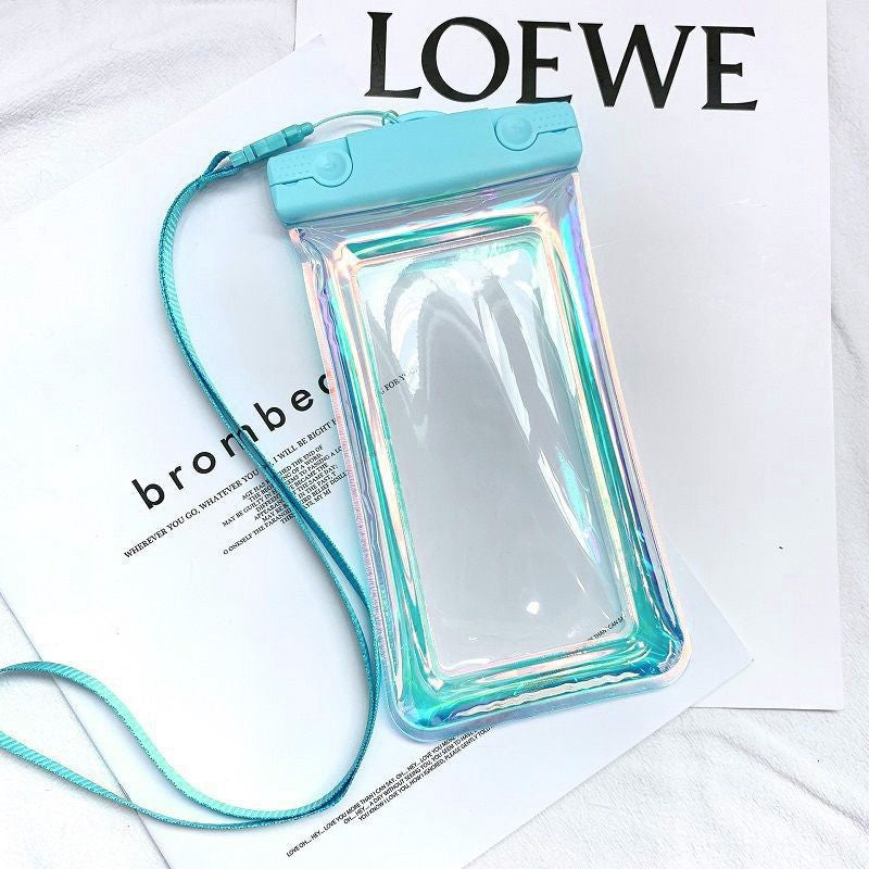 Husa Subacvatica Universala Impermeabila, Protectie IPX8 Pana La 20m, Efect Holografic Irizat, Functie Touchscreen, pentru Telefoane Pana La 6.9 Inch si Documente, cu Snur Inclus, Bleu