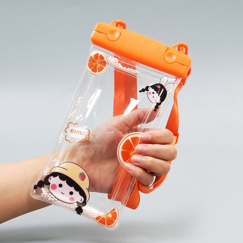 Fruity Husa Subacvatica Universala Impermeabila, Protectie IPX8 Pana la 20m, Compatibila cu Telefoane Pana la 6.9 Inch, Ecran Tactil Functional, PVC Transparent cu Snur, Orange Girl 2, Portocaliu