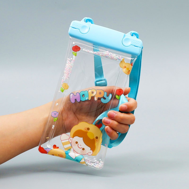 Fruity Husa Subacvatica Universala, Protectie Impermeabila IPX8 pentru Telefon si Documente, Material Transparent cu Functie Touchscreen, Sistem Blocare Etans, include Snur, Happy Boy, Bleu