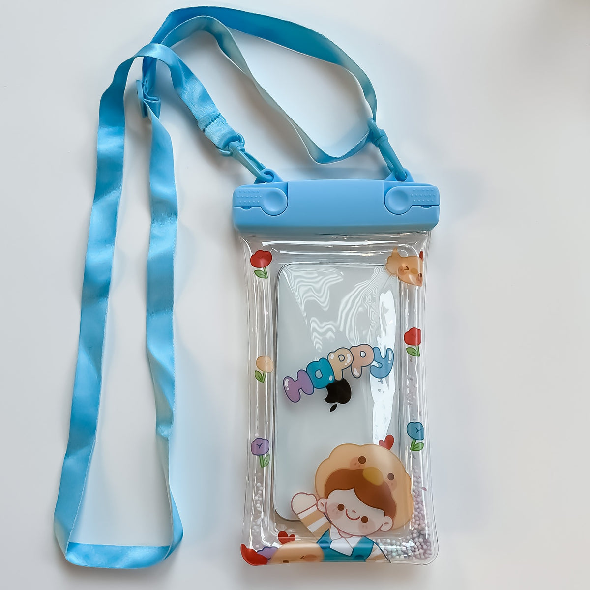 Fruity Husa Subacvatica Universala, Protectie Impermeabila IPX8 pentru Telefon si Documente, Material Transparent cu Functie Touchscreen, Sistem Blocare Etans, include Snur, Happy Boy, Bleu