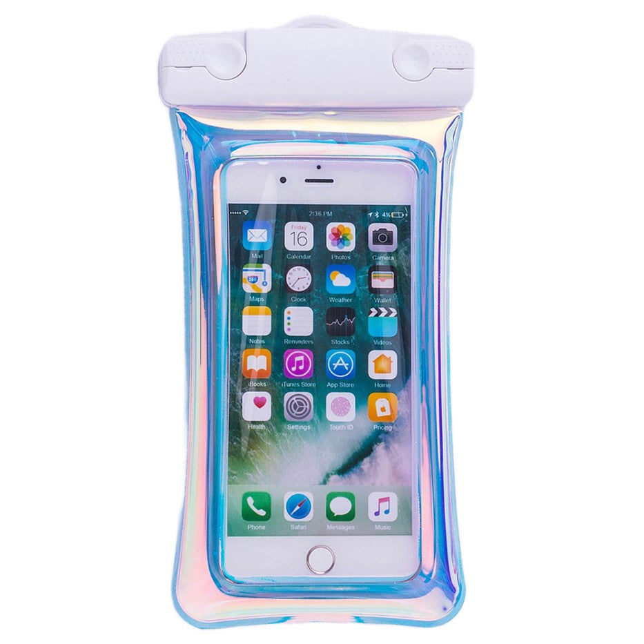 Husa Subacvatica Universala, Protectie IPX8 Impermeabila si Anti-Sprei, Efect Holografic Irizat, Ecran Touch Sensibil, pentru Telefoane pana la 6.9 inch, cu Snur Inclus, Alb