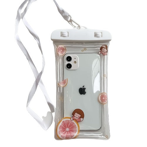 Husa Subacvatica Universala, Protectie Waterproof IPX8 si Snowproof, Transparenta cu Functie Touchscreen, Ecran maxim 6.9 inch, Snur Inclus, Model Grapefruit Girl, Alb