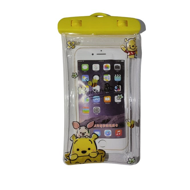 Husa Subacvatica Kids Waterproof, Protectie IPX8 Impermeabila, Snowproof, Ecran pana la 6.9 inch, cu Snur de Gat, PVC Transparent, Model Bear, Galben