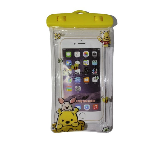 Husa Subacvatica Kids Waterproof, Protectie IPX8 Impermeabila, Snowproof, Ecran pana la 6.9 inch, cu Snur de Gat, PVC Transparent, Model Bear, Galben