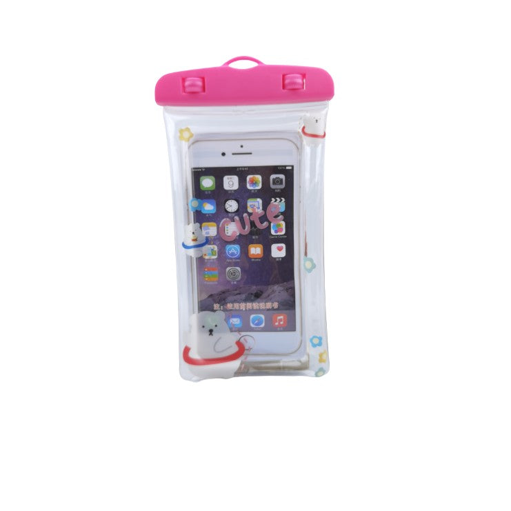 Husa Subacvatica Universala Kids Waterproof, Protectie IPX8, Transparenta cu Touch Screen, PVC Flexibil, Model Bears, Roz