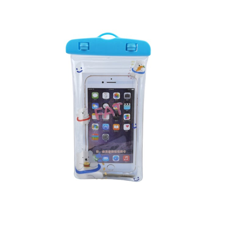 Husa Subacvatica pentru Telefon si Documente, Protectie Impermeabila IPX8 pana la 20m, Compatibila Touchscreen, Design Kids Bears cu Snur Inclus, Ecran pana la 6.9 inch, Albastru