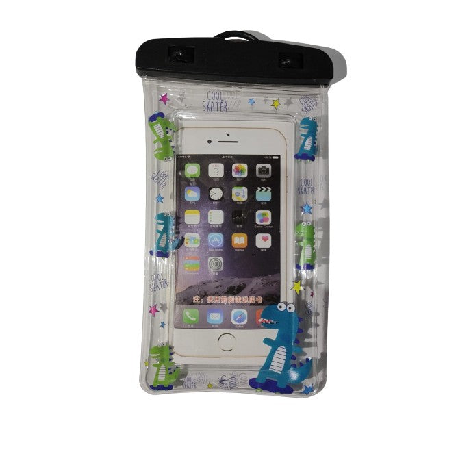 Husa Subacvatica Kids Waterproof, Protectie Impermeabila IPX8 Telefon si Documente, Compatibilitate Universala pana la 6.9 Inch, Transparenta Touch Sensitive cu Snur, Model Dino, Negru