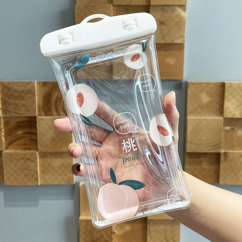 Husa Subacvatica Waterproof Glitter Kids, Protectie Universala Telefon si Documente, Snowproof si Dustproof, Design Ergonomic cu Snur, Peach si Alb